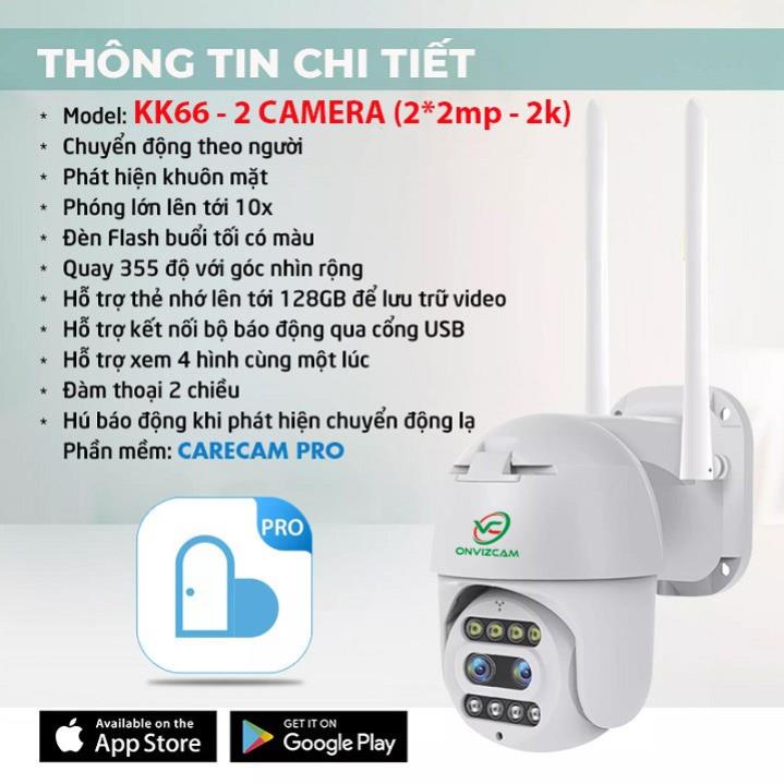 Camera WIFI PTZ ngoài trời ONVIZCAM KK66 siêu ZOOM 10x, độ phân giải 2K, nhận diện khuôn mặt, có đèn LED