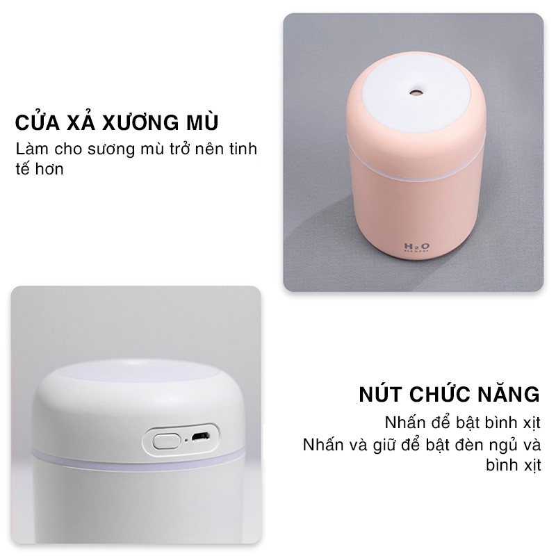 Máy phun sương tạo ẩm xông tinh dầu H2O - có đèn led nhiều màu