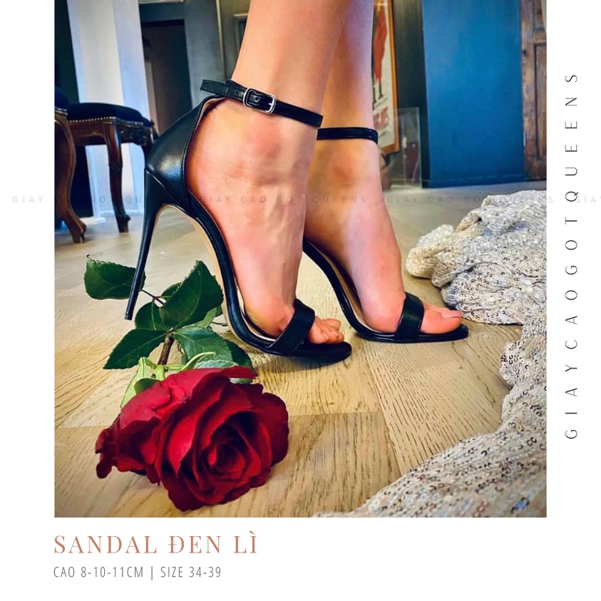 Giày Cao Gót Sandal Lưng Cao Màu Đen Da Lì Bít Gót Hở Mũi Cho Nữ Thích Hợp Đi Chơi, Đi Làm, Dự Tiệc Cưới Cao 8-10-11cm