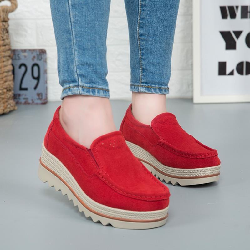 Giày Slip-On Nữ Đế Xuồng Vải Da Bò Thời Trang Chất Lượng Cao .