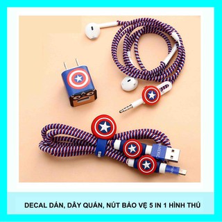 Bộ Decal Dán, Dây Quấn, Nút Bảo Vệ Tai Nghe Dây 5 In 1 Hình Thú ( Không Kèm Cốc Sạc, Dây Sạc Và Tai Nghe )