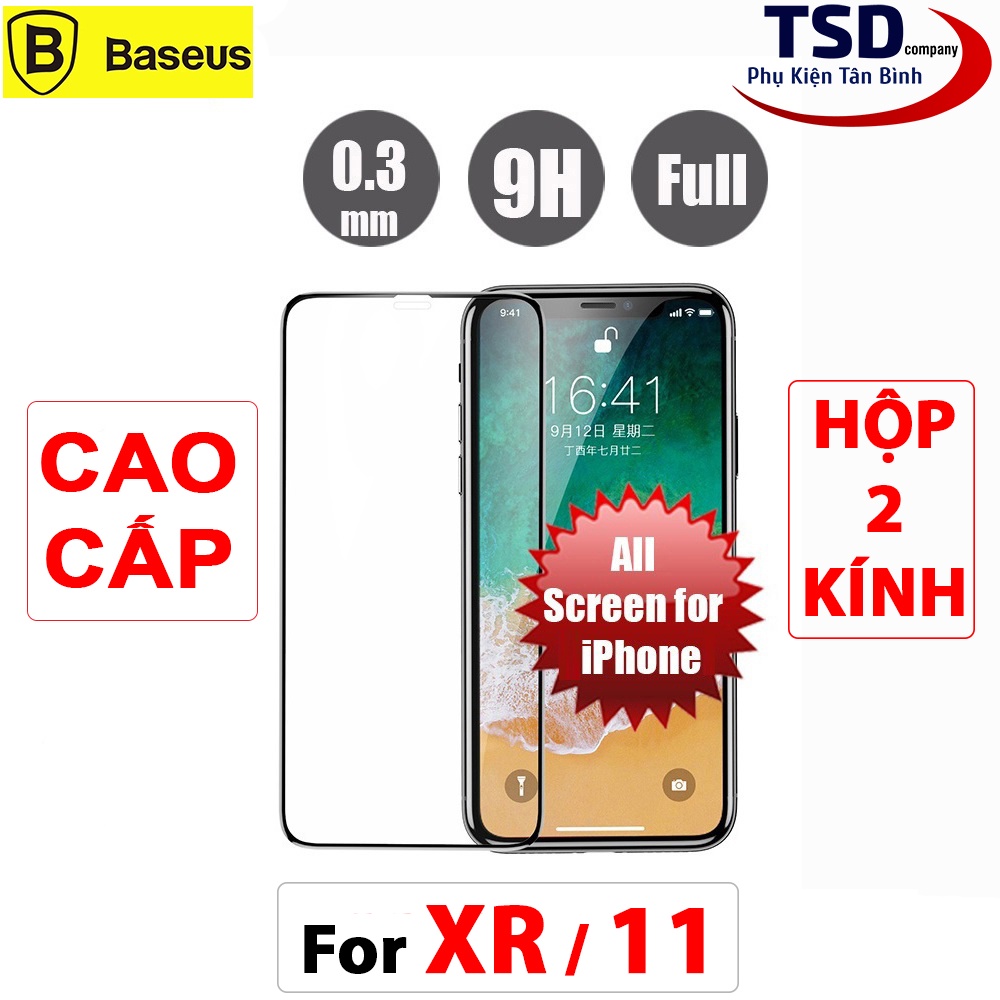 Hộp 2 Kính Cường Lực iPhone XR / 11 Full Màn Hình Chính Hãng Baseus