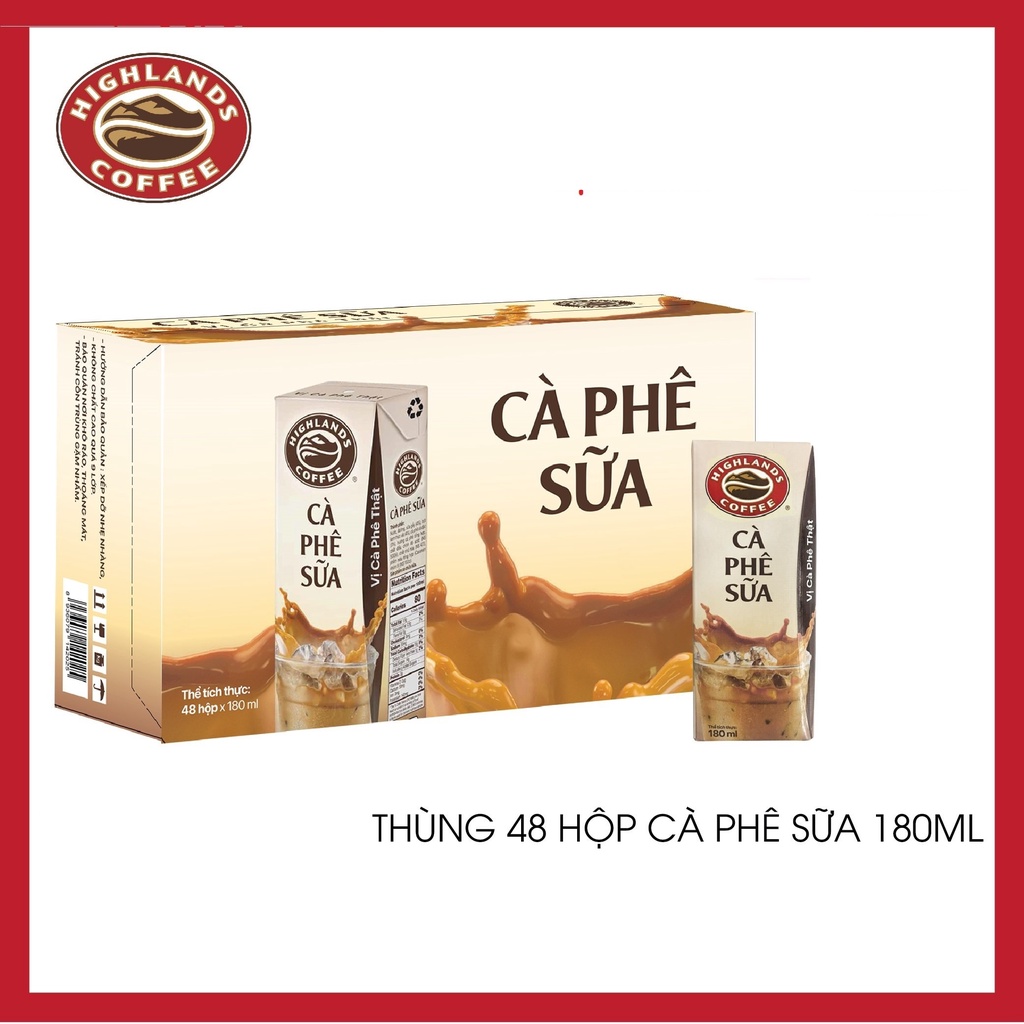 [SenXanh Emart] Thùng 48 hộp Cà phê Sữa Tetra Pack Highlands coffee 180ml