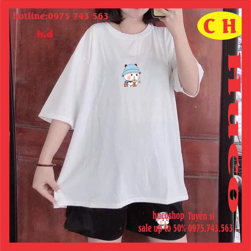 sét đồ bộ nam nữ áo thun hè ngắn tay in logo trà sữa chất cotton + quần đùi ông rộng form rộng chuẩn ảnh unisex freesize