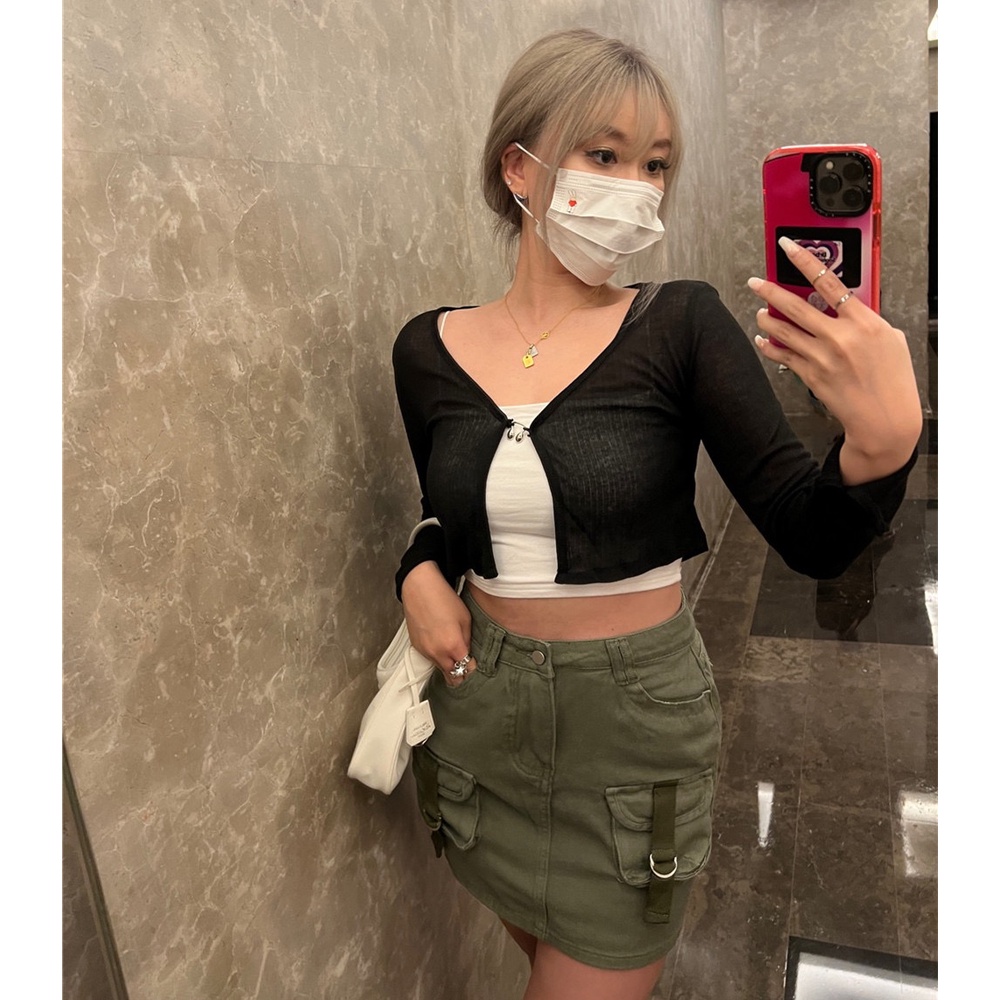 Chân Váy Denim Lưng Cao Có Túi Thời Trang Mùa Hè Cho Nữ