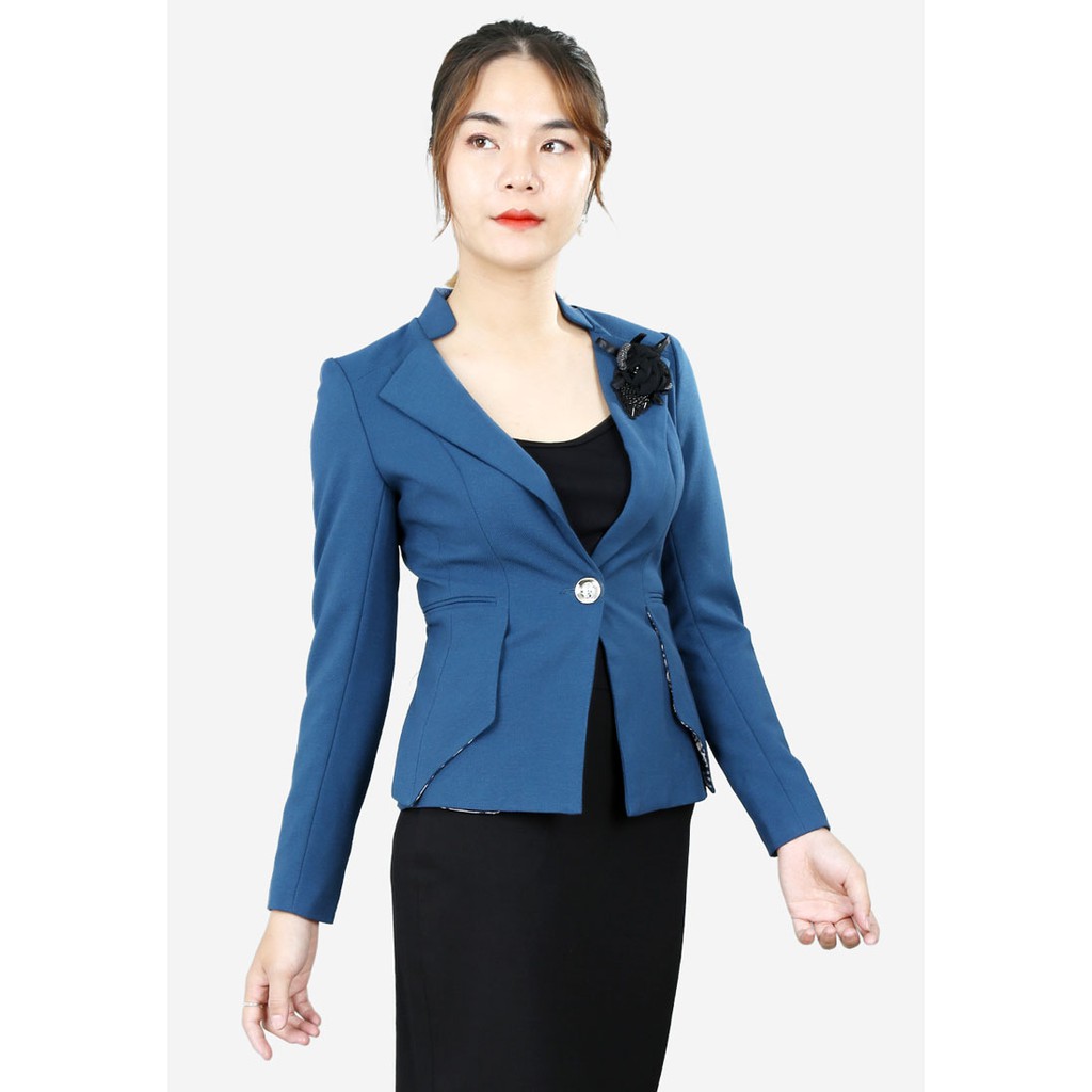 Áo vest gạo xanh đậm tay dài cổ tàu có ve 2 thân chồng The One Fashion AVB014XD