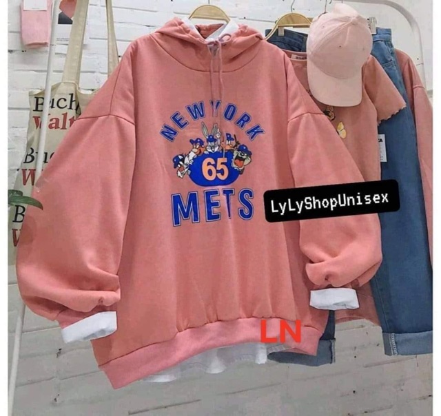 Áo hoodie nỉ mũ hoạt hình new york