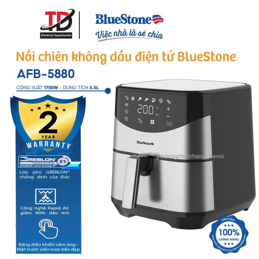 Nồi chiên không dầu Bluestone AFB-5880 dung tích 5.5L, Thiết kế sang trọng, Bảo hành chính hãng 2 năm