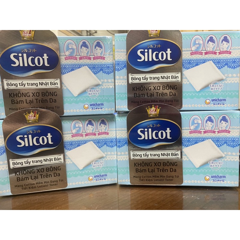 Combo 4 hộp bông tẩy trang 82 miếng/hộp Unicharm silcot Nhật Bản