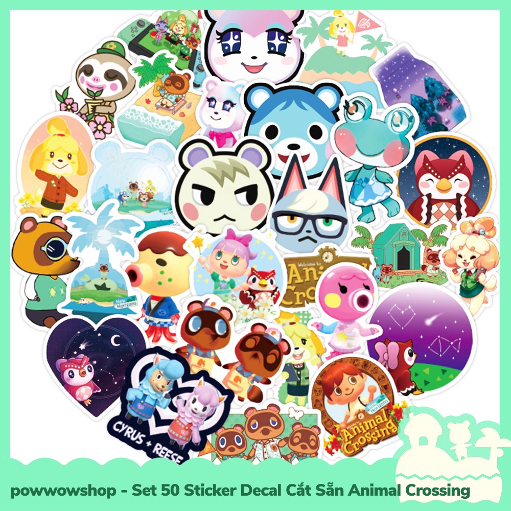 [Sẵn VN - Hỏa Tốc] Set 50 Sticker Mini Decal Dán Trang Trí Vật Dụng Mẫu Game Animal Crossing New Horizons Smile Miles