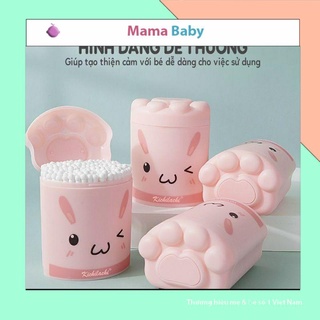 Tăm bông sơ sinh Hộp hình Lợn Hồng Kichilachi thân giấy, bông ngoáy tai trẻ em hộp 200 que Mamababy