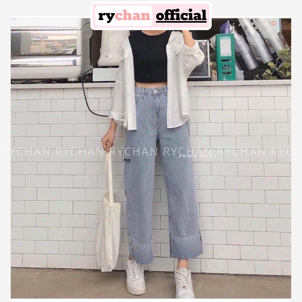 Quần jeans ống suông lật lai qq661