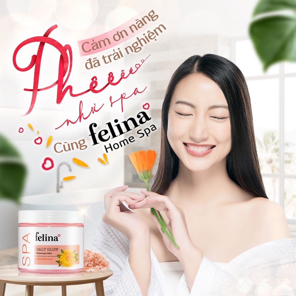 [HB GIFT] Muối Tắm tẩy tế bào chết body Felina Home Spa 100g từ Muối hồng Himalaya thanh khiết chiết xuất từ quả bơ