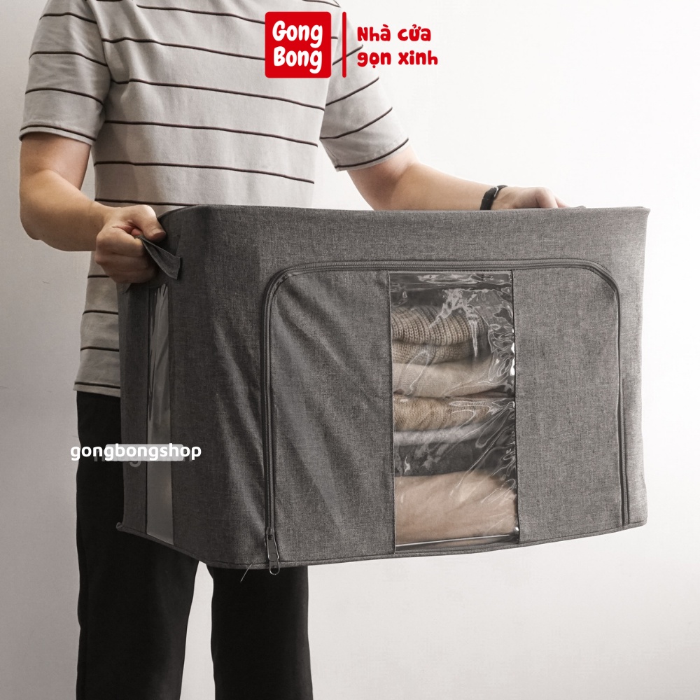 Túi hộp đựng đồ quần áo có khung thép cứng cáp chất liệu vải lanh cao cấp cỡ lớn 66-100l cất đồ gọn tủ
