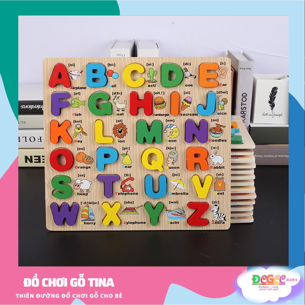 Đồ Chơi Thông Minh Bảng Chữ Cái Tiếng Anh Học Chữ Cái Bảng Chữ Cái ThôNg Minh Gỗ In Hoa Nổi Có Hình Minh Họa