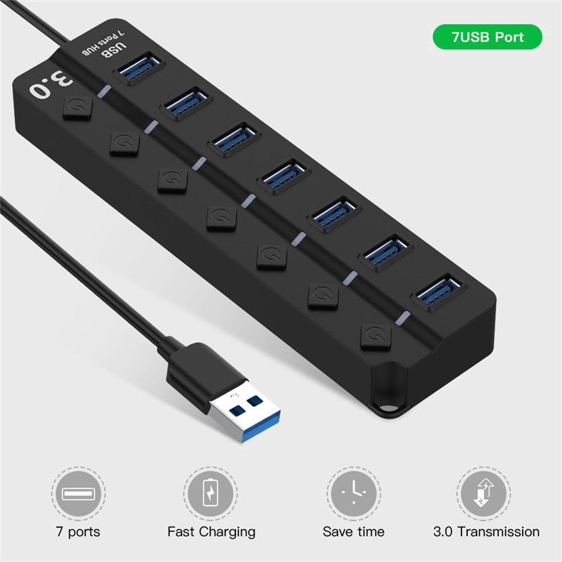 Bộ Chuyển Đổi 7 Cổng Usb 3.0 Hub 5gbps Tốc Độ Cao Có Công Tắc Bật / Tắt Cho Pc