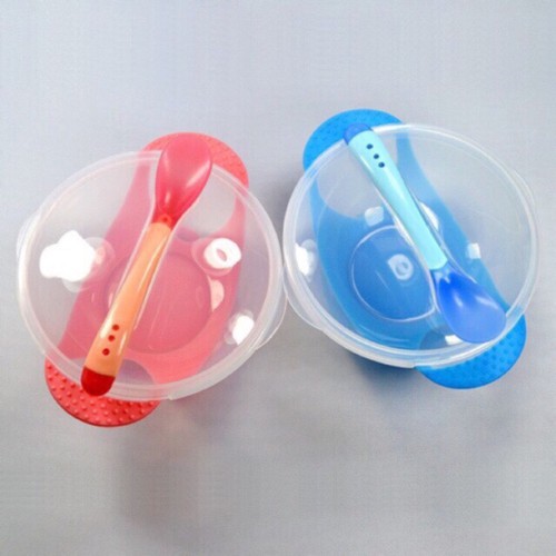 Bát ăn dặm chống đổ kèm thìa báo nóng cảm biến màu an toàn cho bé