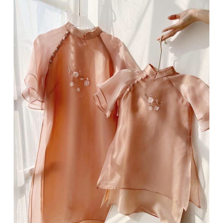 ÁO DÀI MỘC MIÊN MẸ & BÉ HOA MAI KẾT HẠT SIÊU HÓT