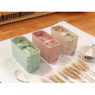 Hộp cơm lúa mạch 3 tầng hình chữ nhật 44k