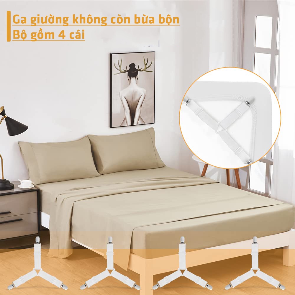 Combo 4 Dây Nẹp Kẹp Drap Ga giường Chằng Góc Nệm Cố Định Chống Xê Dịch