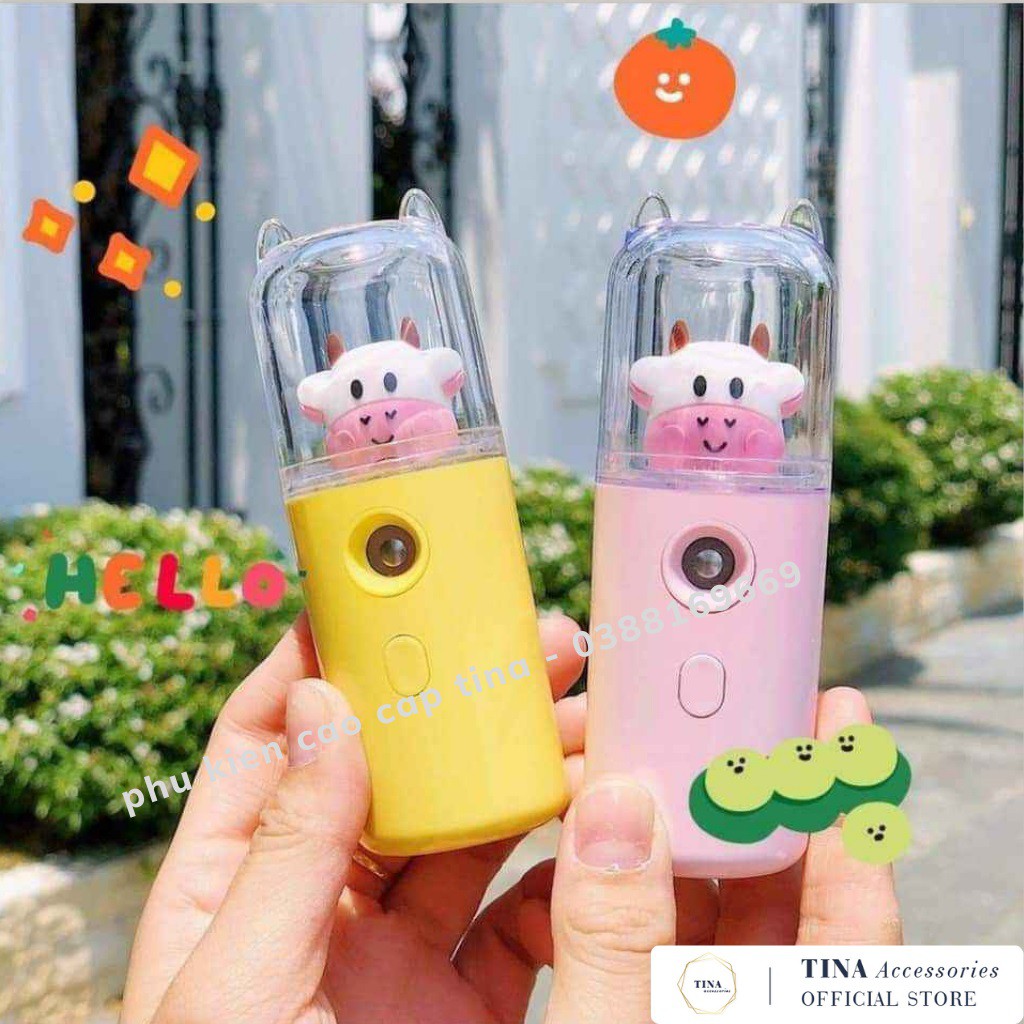 Máy Phun Sương Xông Mặt NaNo Mini TINA Cầm Tay Hình Bò Sữa Dễ Thương Giá Rẻ Hỗ Trợ Dưỡng Da Xịt Khoáng Cấp Ẩm Sạc USB