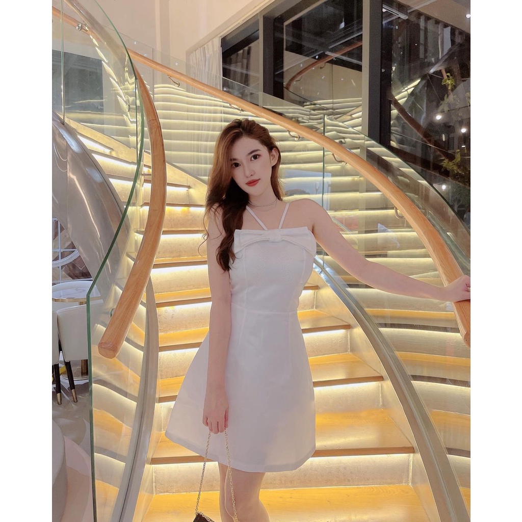 [VÁY THIẾT KẾ] Váy 2 Dây Thiết Kế Nơ Ngực Chất Liệu Tafta