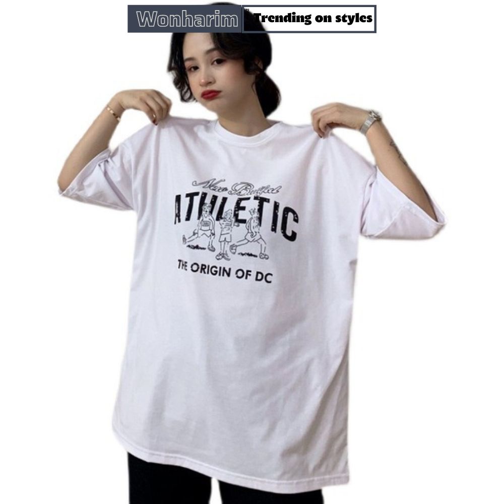 Áo phông Athletic 3158 form rộng tay lỡ unisex🌸[wonharim]🌸Áo thun dáng dài trẻ trung năng động phong