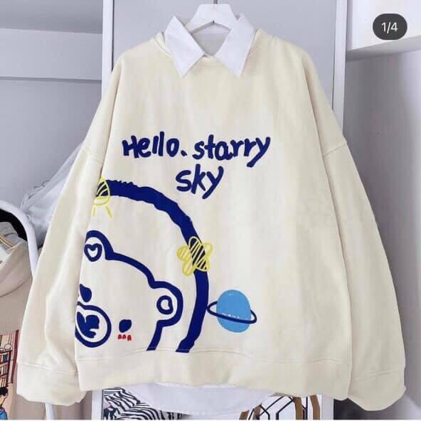 Áo Nỉ Sweater Gấu Hello Siêu Xinh Áo Nỉ Dáng Rộng Hot Hit