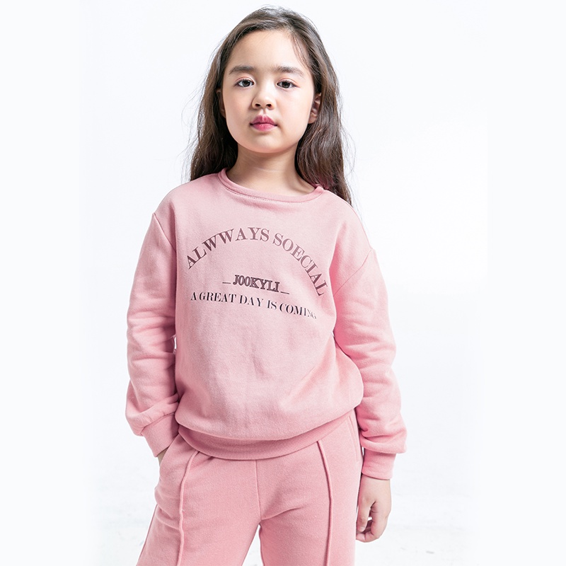 Bộ quần áo bé gái dài tay in chữ JOOKYLI chất nỉ lót bông giữ ấm tốt 93G0866