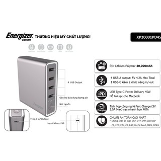 Pin sạc dự phòng Energizer XP20001PD 20000mAh