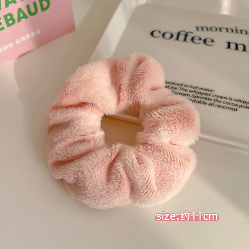 Dây Buộc Tóc Cao Su Phối Lông Màu Hồng Dễ Thương Thời Trang Thu Đông Cho Nữ