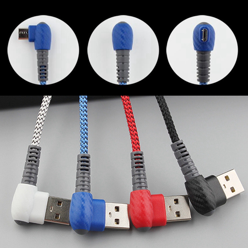 Nylon Braided Ultra Durable 90 Degree Android Charging Cable Right Angle Micro USB Charger Cable