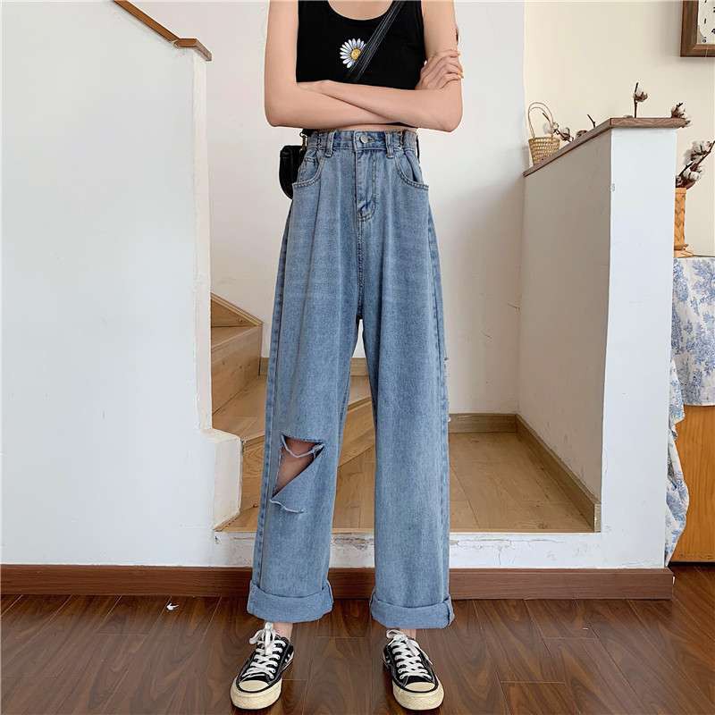 [Size S,M] Quần jeans ống rộng xanh nhạt Ulzzang Quảng Châu QDJ53