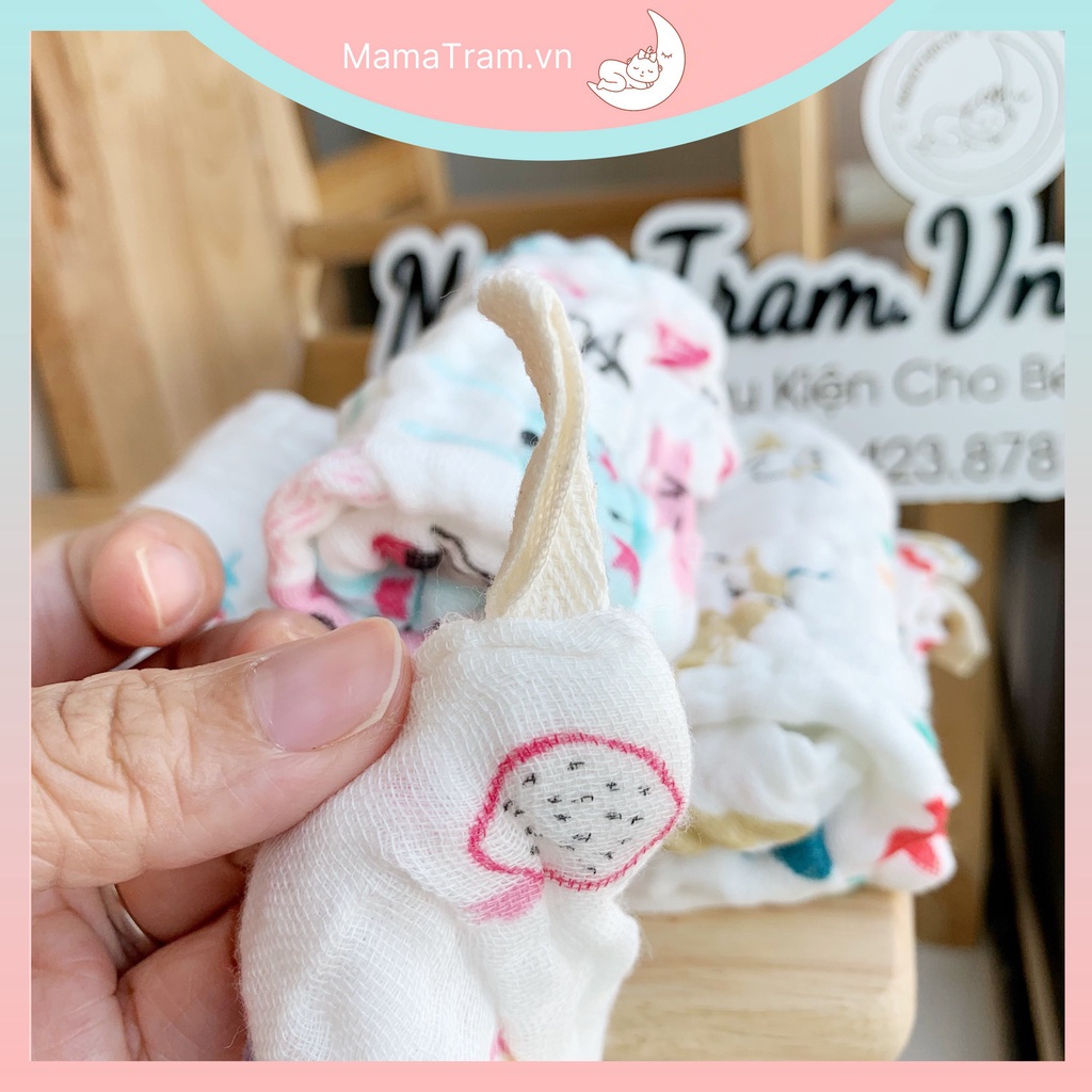 Set 5 Khăn Sữa Xô Mềm 6 Lớp KILUTA Kích Thước 26*26cm Nền Trắng Họa Tiết