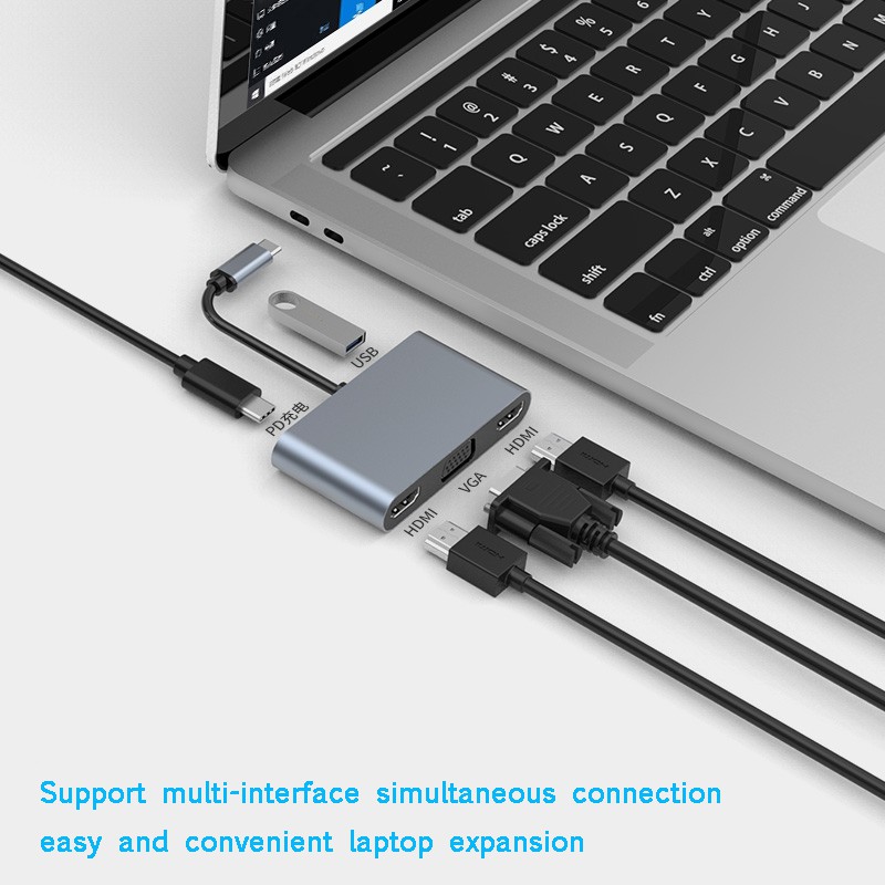 Hub Chuyển Đổi USB C HUB 5 Trong 1 Sang HDMI 4K VGA PD USB 3.1 type C PD Cho MacBook Pro Laptop