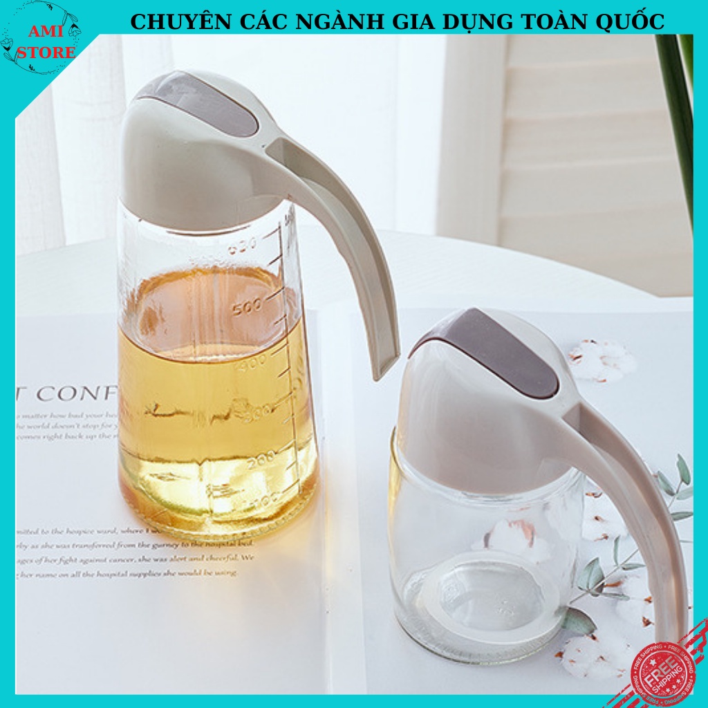 Bình đựng dầu ăn/ nước mắm/ dầu dấm thủy tinh nắp bật tự động 630ML giá rẻ