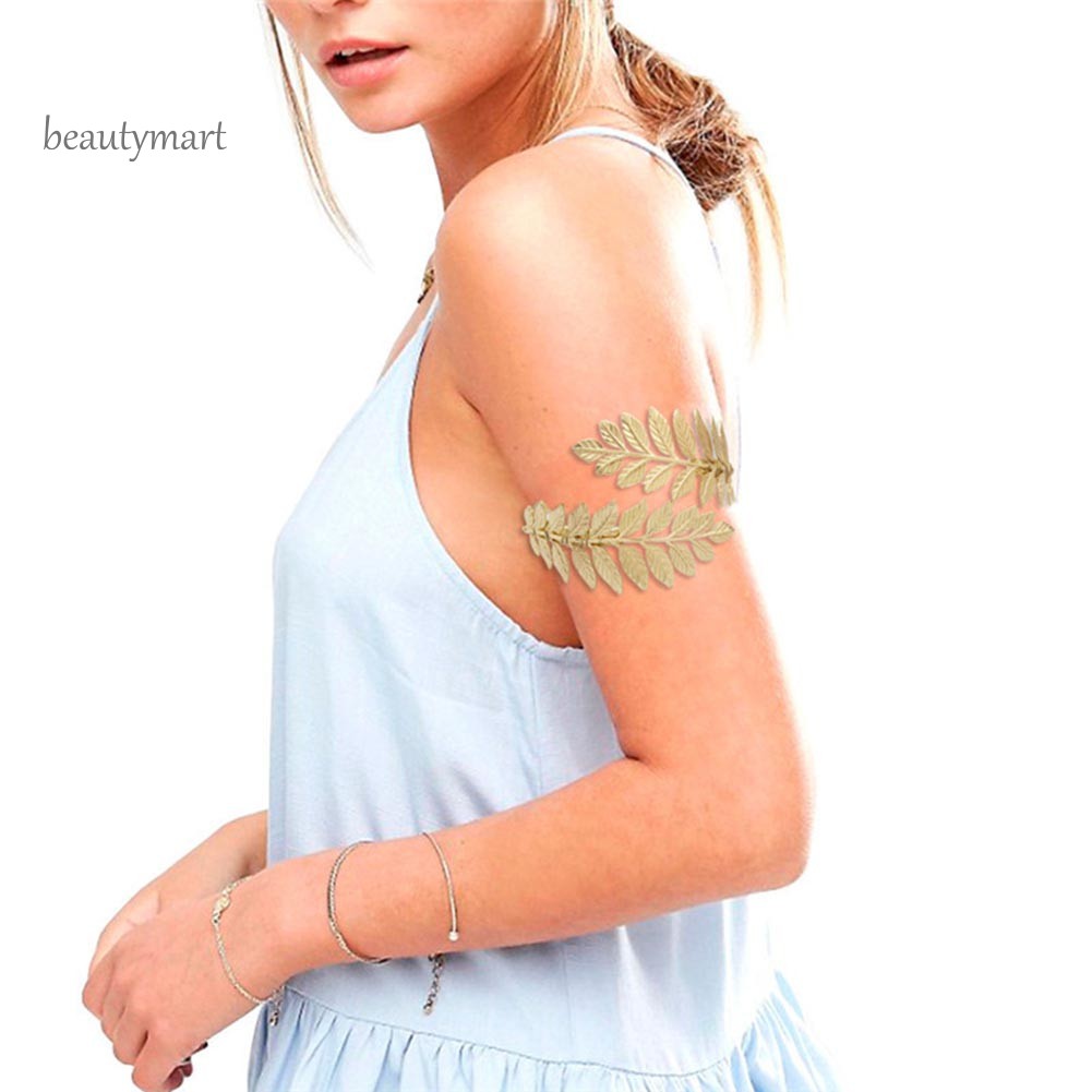 Vòng Đeo Bắp Tay Mở Hình Chiếc Lá Bằng Kim Loại Thời Trang Cho Nữ