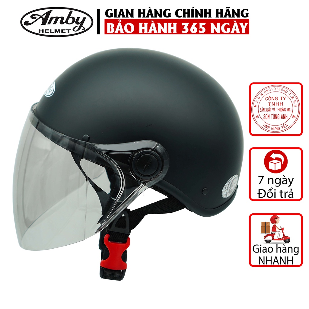 Mũ Bảo Hiểm Nửa Đầu Amby Helmet ST05, có kính dài che cả mặt, kiểu dáng thời trang cho nam và nữ - Đen Nhám