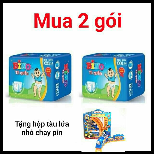 (Quà 1 hộp tàu chạy pin )Bộ 2 gói tả quần Bino Sumo XXXL14 (18-35kg)