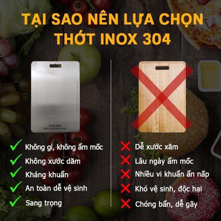 Thớt inox 304 cao cấp 2 mặt kháng khuẩn