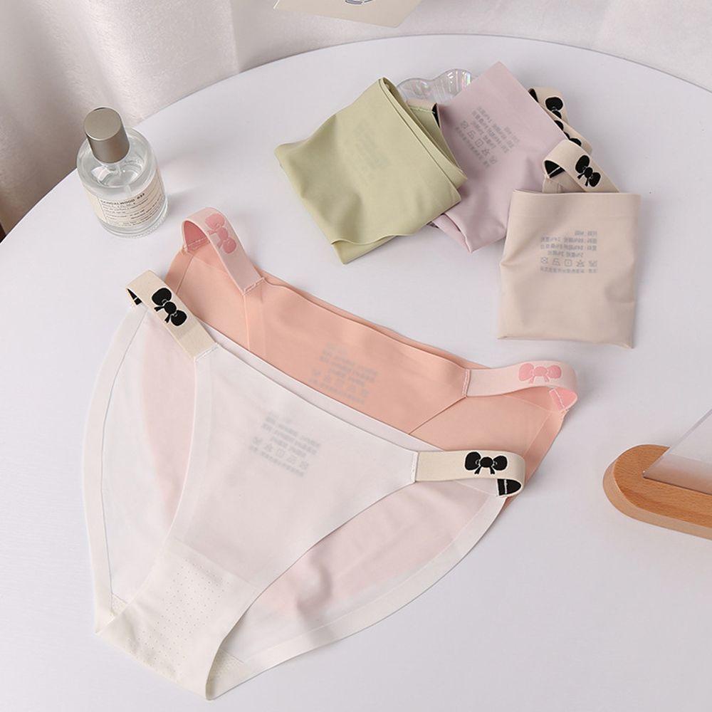 Quần Lót Lụa Lạnh Không Đường May Lưng Thấp Thoáng Khí Đính Nơ Nhiều Màu Sắc Quyến Rũ Đơn Giản Thoải Mái Cho Nữ