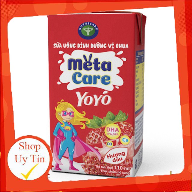 CHÍNH HÃNG Thùng sữa uống dinh dưỡng vị chua Nutricare Metacare Yoyo Hương dâu (110ml x 48 hộp)