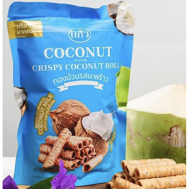 Bánh Cuộn Dừa KAEW Nhập Khẩu Thái Lan Vị Truyền Thống Túi Zip (80g/gói)