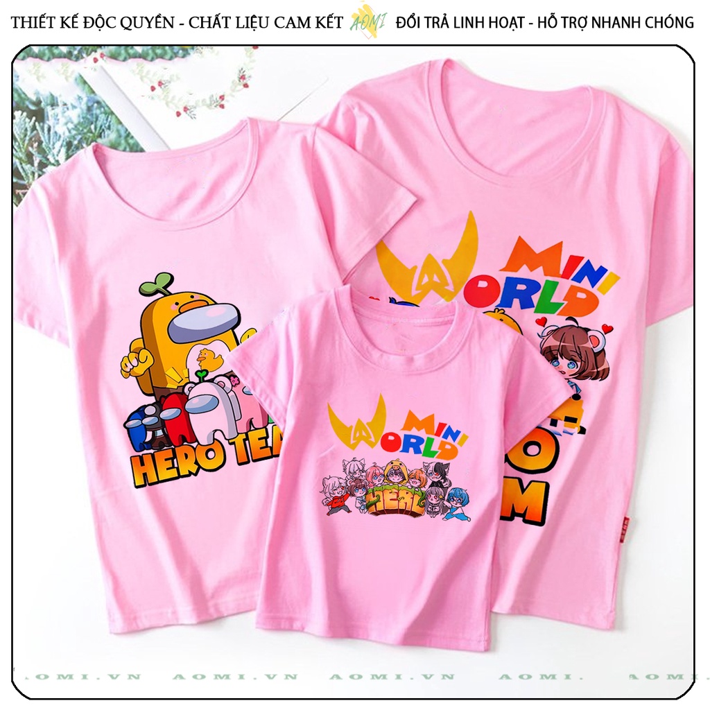 ÁO THUN HERO TEAM PINK MINI WORLD PHÔNG NAM NỮ GIA ĐÌNH CẶP ĐÔI CÓ SIZE TRẺ EM CHO BÉ TRAI GÁI AOMIVN