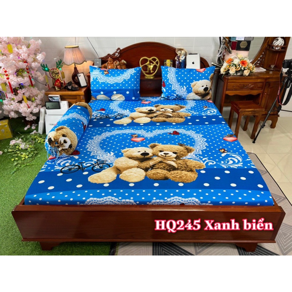 Bộ Drap Hoàng Kim 4 Món Thun Lạnh Họa Tiết Gấu HQ245