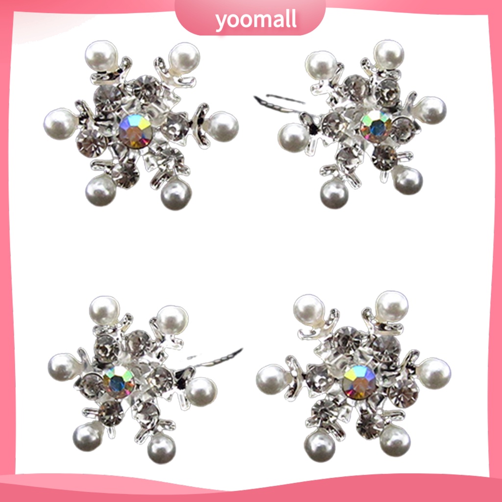 Bộ 4 Kẹp Tóc Hình Hoa Tuyết Đính Đá Và Ngọc Trai Nhân Tạo Sang Trọng Cho Nữ