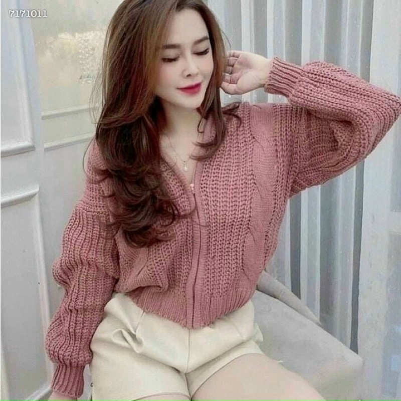 h9- áo len vặn thừng có nón và dây kéo, hàng qc