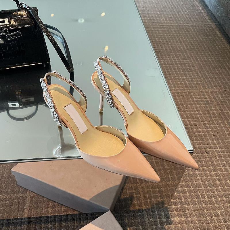 Giày cao gót mũi nhọn đính đá màu trắng thời trang xuân hè pháp 2022 cho nữ