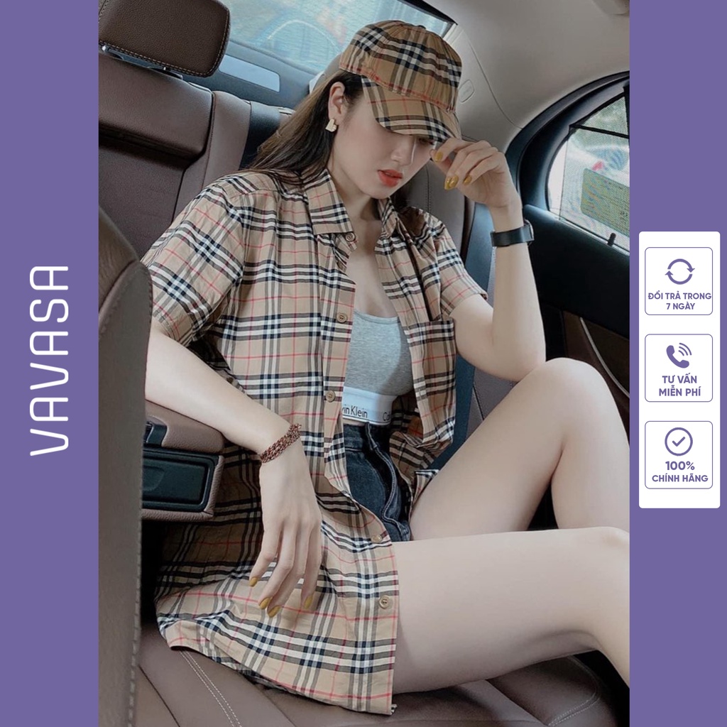 áo sơ mi nữ form rộng kiểu công sở tay ngắn đẹp kẻ sọc VAVASA SM12