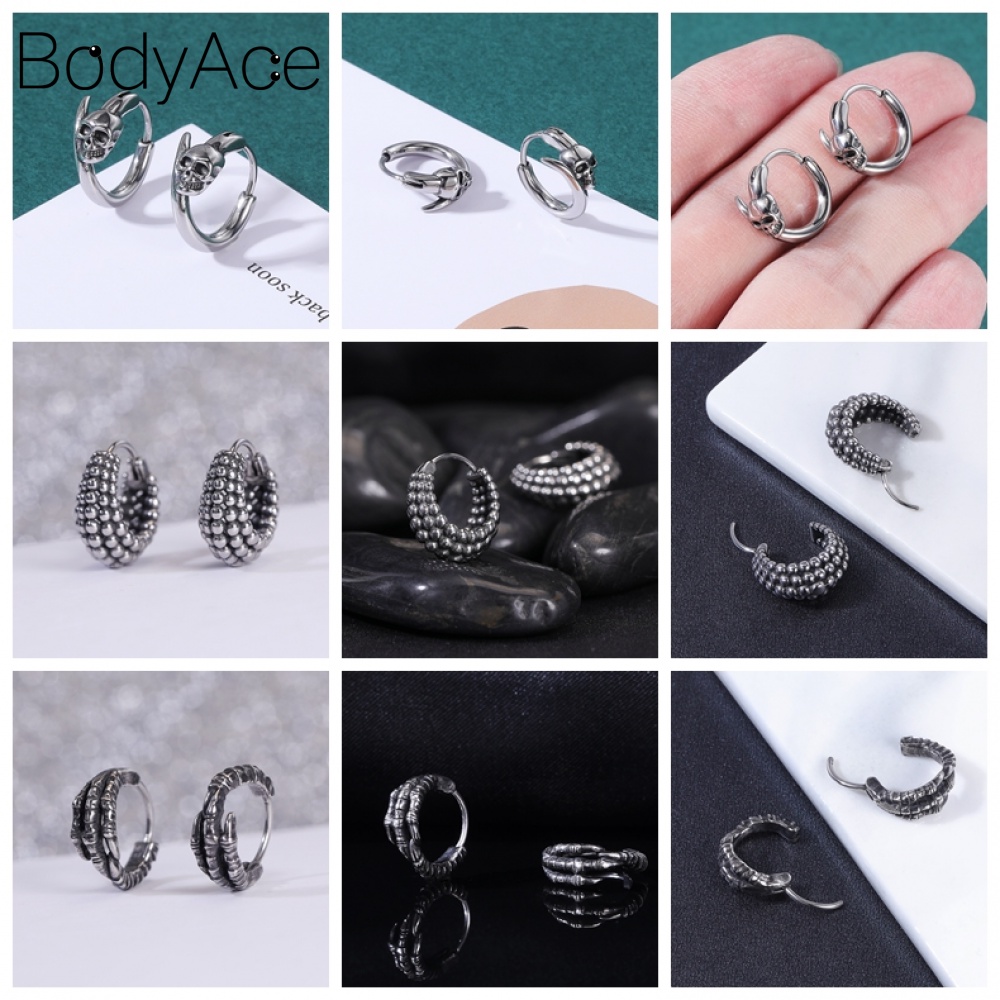 1 Đôi Khuyên Tai Tròn Hình Đầu Lâu/Rắn/Răn Bằng Thép Không Gỉ Phong Cách Gothic Cổ Điển